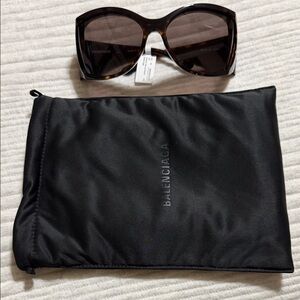 Balenciaga Tortoise Shell Sunglasses with Black Case